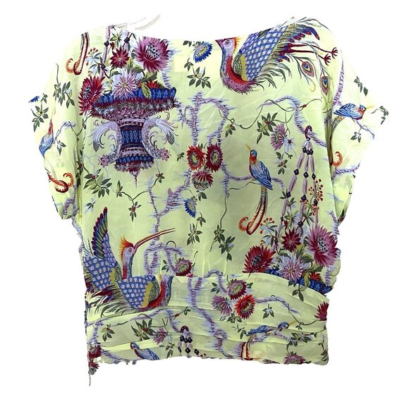 Anthropologie Maeve Garden Silk Top Shirt Blouse US 6 Floral Birds Short Sleeves - Picture 3 of 10